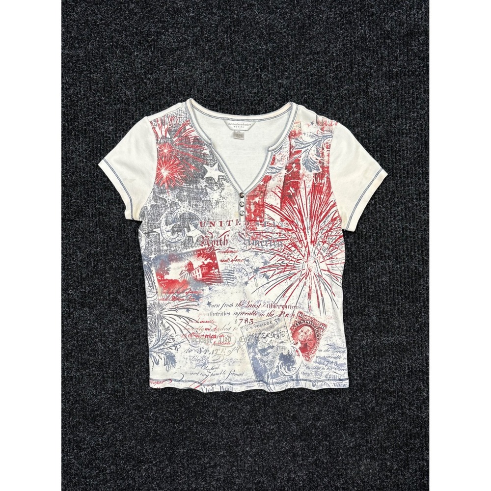 Christopher & Banks Petite Small Patriotic Americana Fireworks Cotton Top White